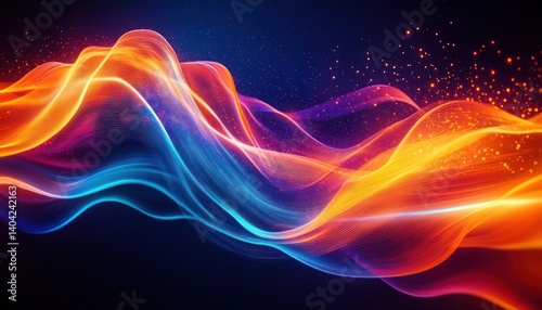 Glowing LED Cables and Fiber Optics in Futuristic Digital Space