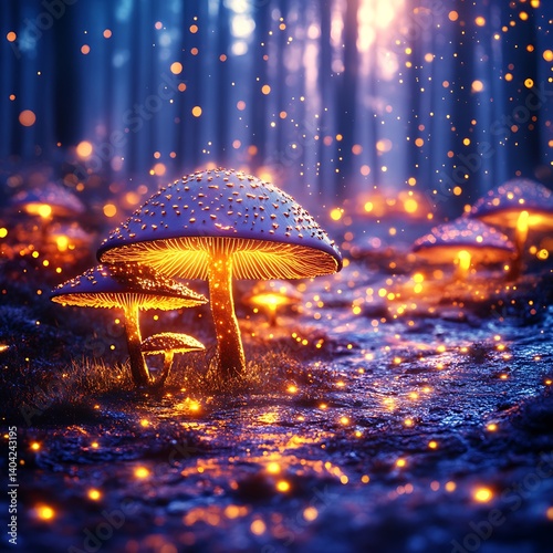 Glow Mushrooms Forest Night