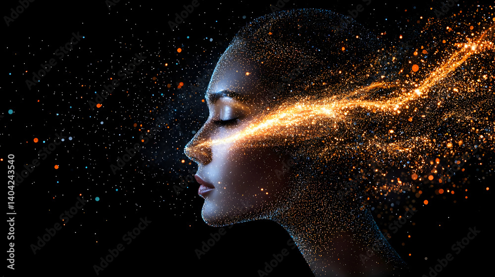 Woman Profile With Glowing Particles