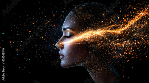 Obraz na płótnie Woman Profile With Glowing Particles w salonie