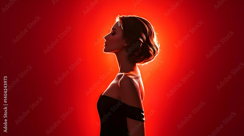 Woman Profile Silhouette In Red Light