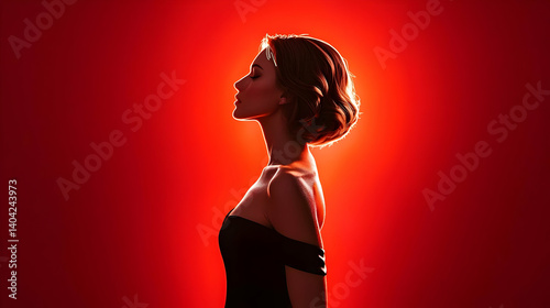 Obraz na płótnie Woman Profile Silhouette In Red Light w salonie