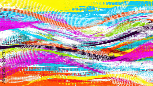 Vibrant abstract digital waves energetic candy colors create lively and dynamic visual experience. interplay of colors evokes sense of movement