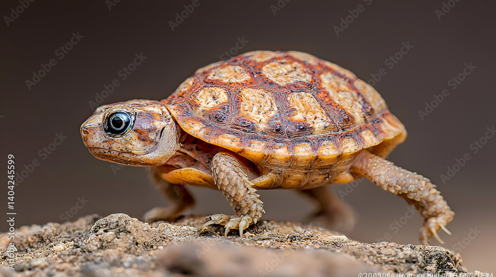 Small Brown Tortoise Walking on Dry Ground