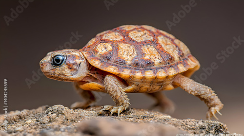 Obraz na płótnie Small Brown Tortoise Walking on Dry Ground w salonie