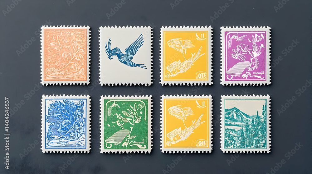 Six Colorful Pixel Art Stamps Display