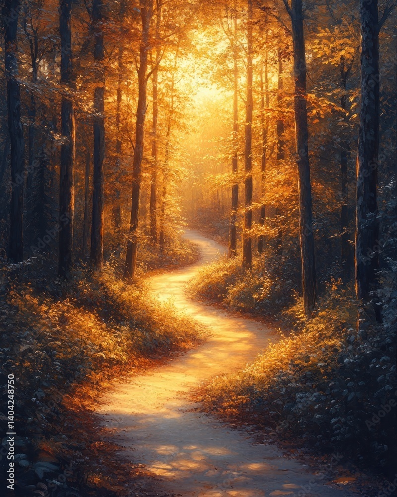 Fototapeta premium Forest Path at Golden Hour in Portugal