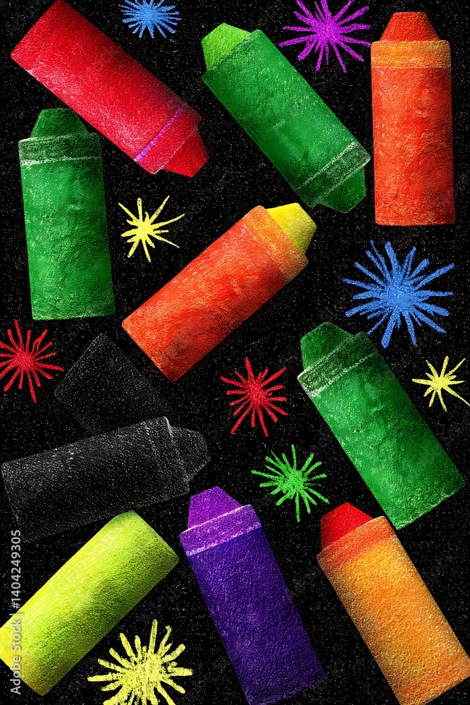 Fototapeta premium Crayons Pattern on Dark Background.