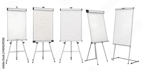 various blank flipcharts isolated on transparent background
