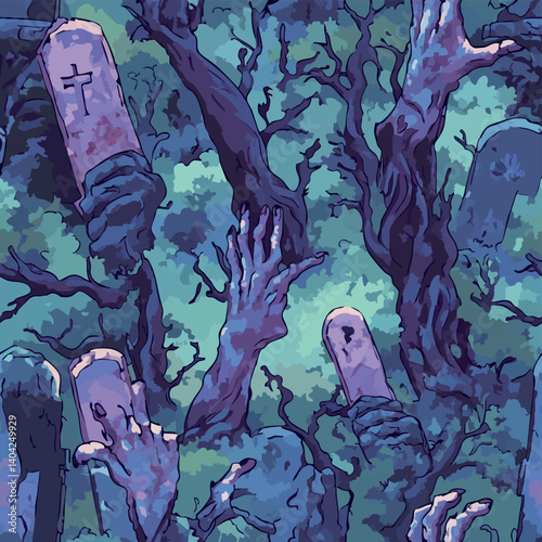 Seamless Halloween and witchcraft-themed patterns with ghosts, aliens, stars, tarot cards, vintage locks, magical objects, and mystical elements in playful and spooky styles.