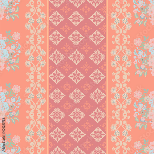 Floral  damask  abstract border pattern Design for boho harem yoga pants ,silk saree ,sarong,border,background ,wall paper,clothing, wrapping,batik ,fabric , embroidery .and other design.