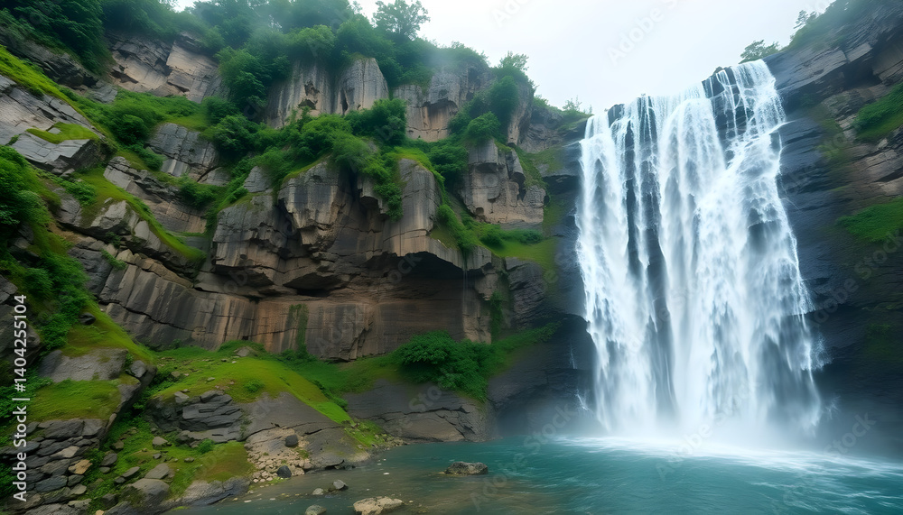 Fototapeta premium waterfall with a large waterfall cascading down it's side