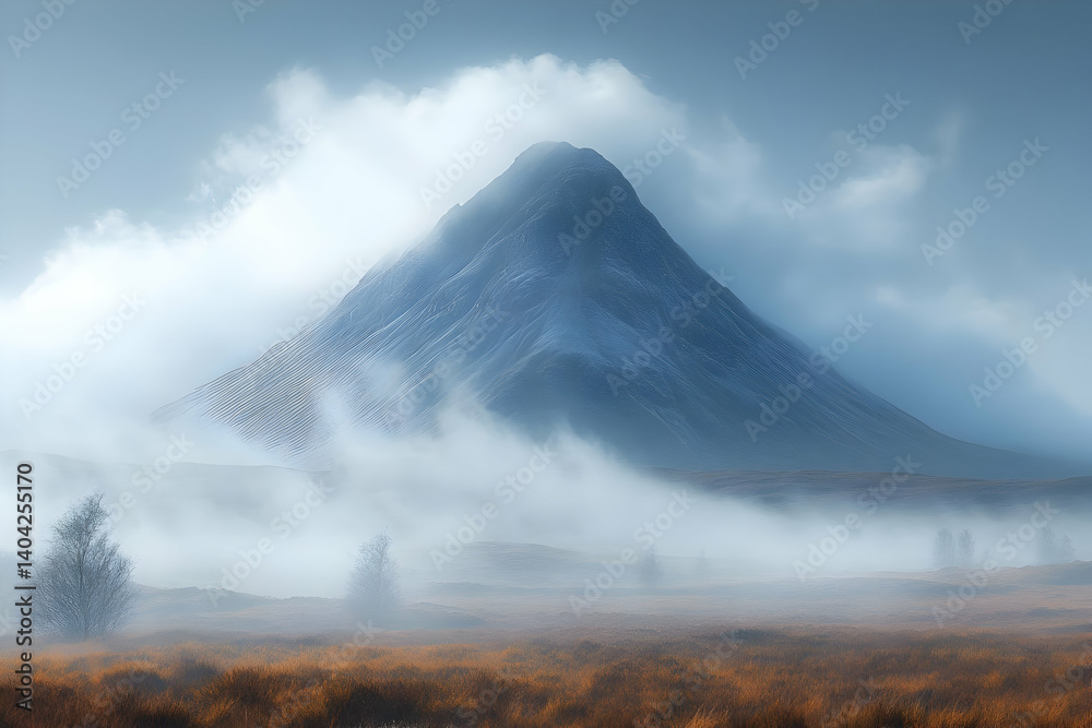Fototapeta premium Misty Mountain Landscape With Foggy View