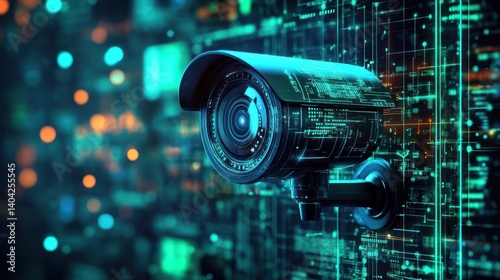 Cybernetic sentinel watching over digital landscape with geometric precision