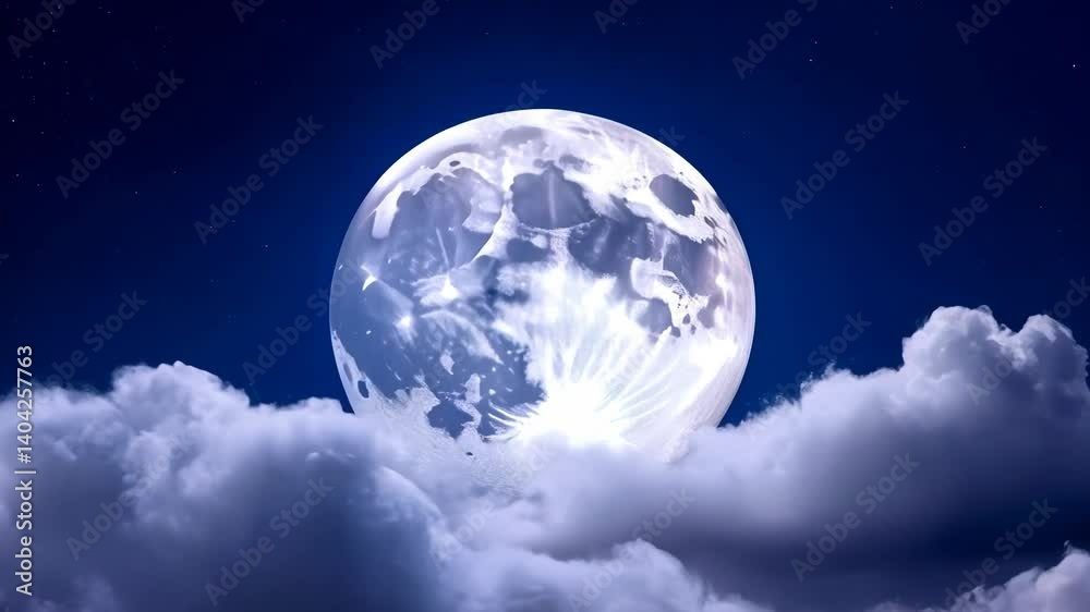 Luminous Full Moon Emerging from Soft, Billowy Clouds at Night Luminous Full Moon Emerging from Soft, Billowy Clouds at Night