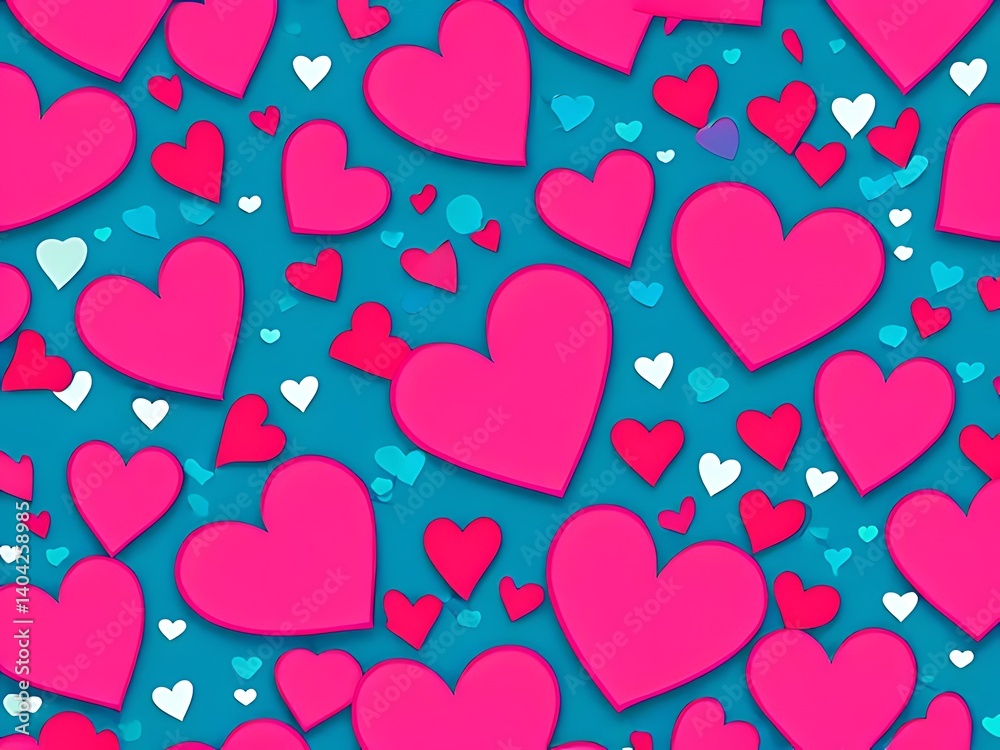 Abstract pink background with wave patterns and floating hearts, modern and stylish for love-themed graphics.