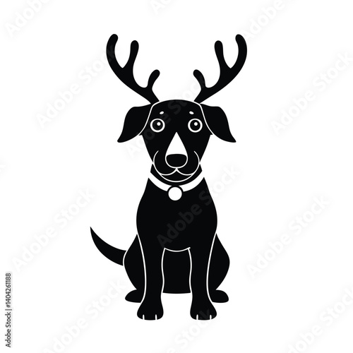 Dog with Reindeer Antlers Cute Pet Illustration
