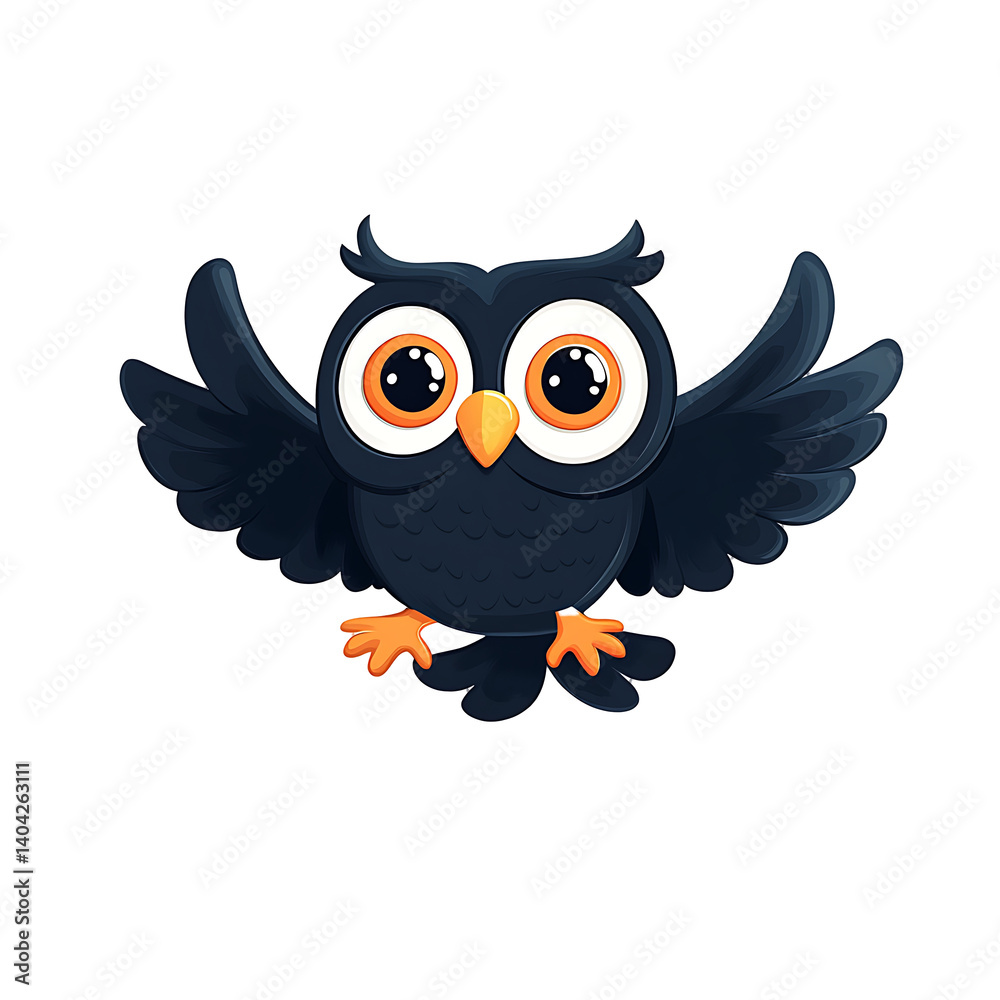 Fototapeta premium Cartoon flying owl with big eyes