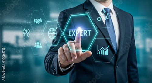 Man touching expert digital interface concept for business and consulting