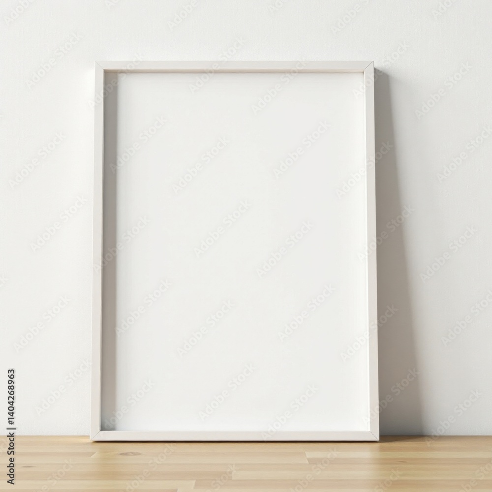 Simple white wood photo frame against a white wall Clean aesthetic , home, interior decor Simple white wood photo frame against a white wall Clean aesthetic , home, interior decor