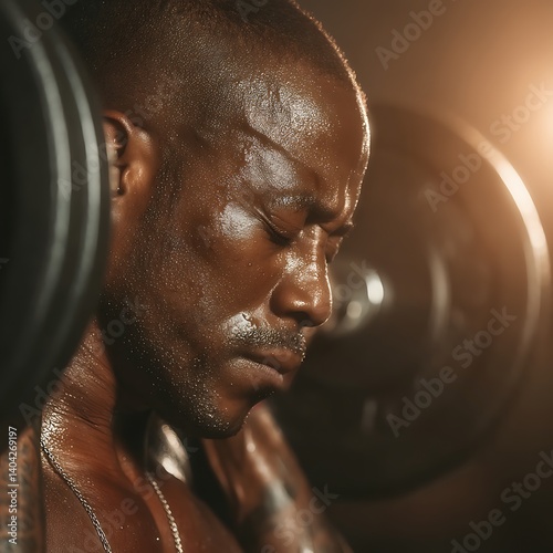 Focused Man Lifting Weights. photo
