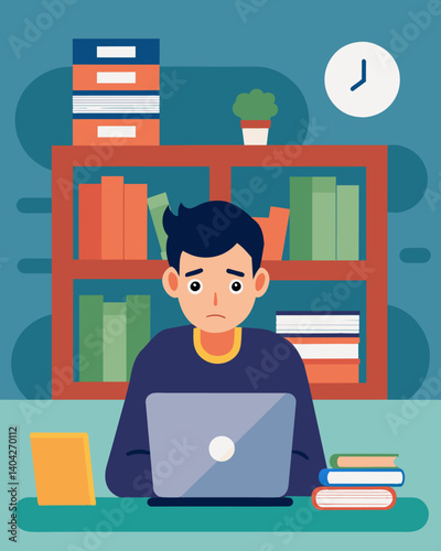 A college student feeling overwhelmed as they consider the cost of student loans and job prospects after graduation.. Vector illustration