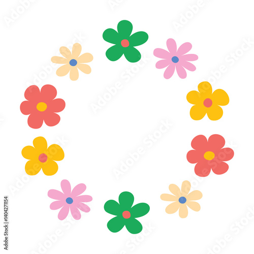 Round frame of spring flowers. Hand drawn vector illustration