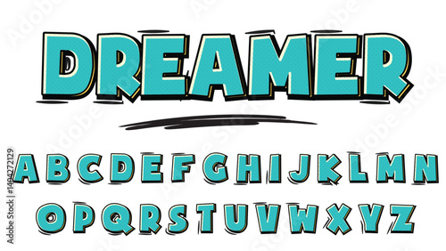 green blue teal bold stroke 3d cartoon isolated letters font