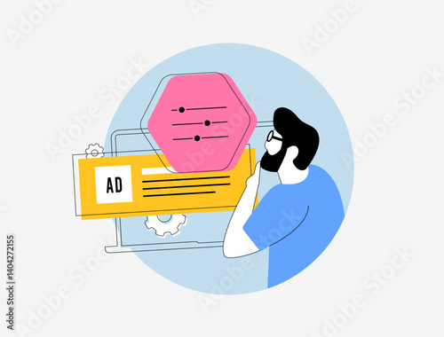 Programmatic advertising automates buying and selling of online ad space, utilizing algorithms to target specific audiences efficiently. Programmatic advertising outline line art vector illustration