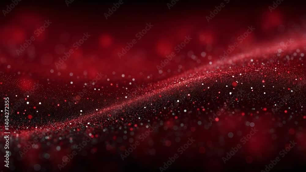 Abstract Red Particle Wave Background with bokeh highlights, smooth flowing design, creating a dynamic and elegant visual effect.