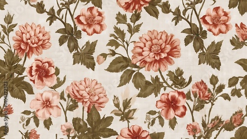 Wallpaper Mural Floral Pattern Design with Pink and Red Roses on Light Beige Background for Elegant Decor Background. Torontodigital.ca