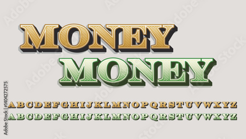 golden and green 3d vintage cash effect uppercase isolated letters