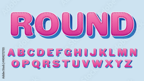 Pink and Blue rounded stitches 3d cartoon isolated letters font