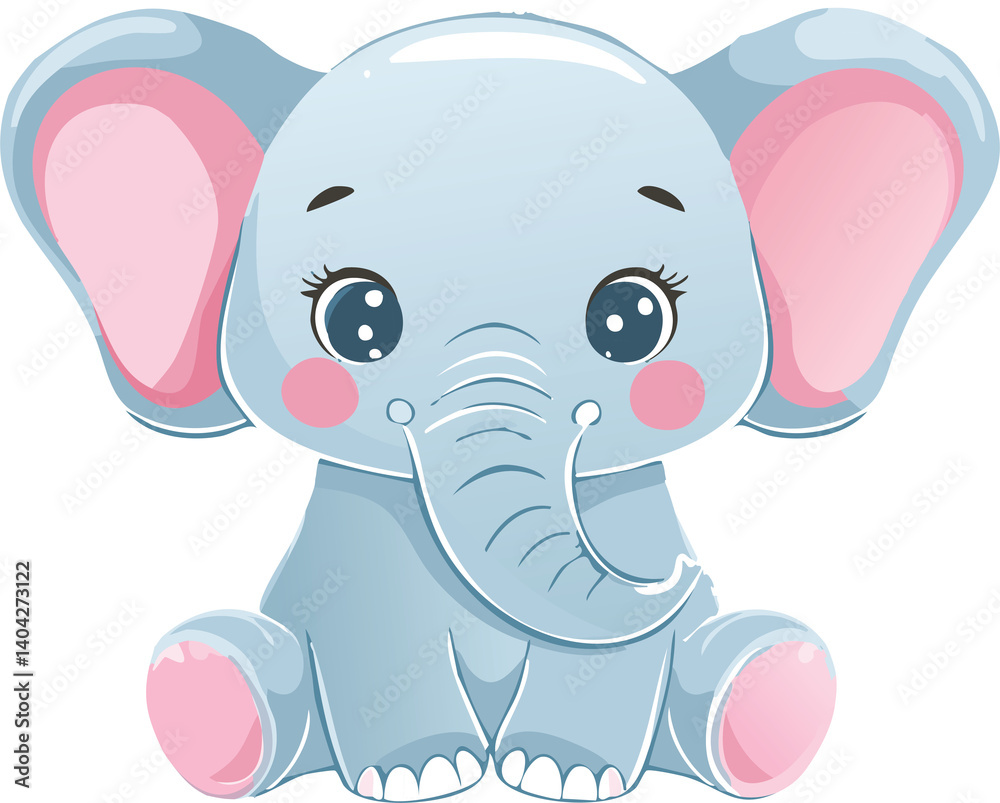 Fototapeta premium A delicate illustration of a cute, elephant cub in a kawaii style