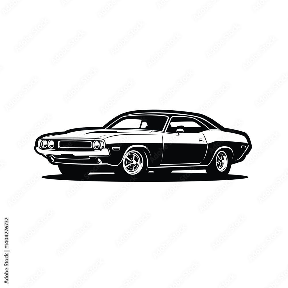 Naklejka premium Classic muscle car vector monochromatic silhouette illustration