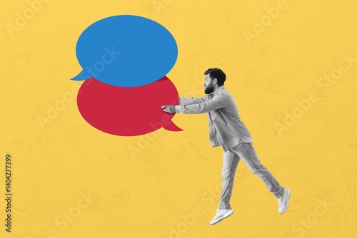 Jumping man with blank spee...