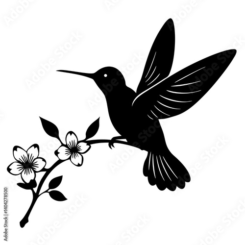 A photorealistic depiction of a tiny hummingbird hovering near a plum blossom