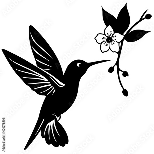 A photorealistic depiction of a tiny hummingbird hovering near a plum blossom