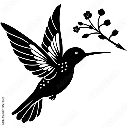 A photorealistic depiction of a tiny hummingbird hovering near a plum blossom