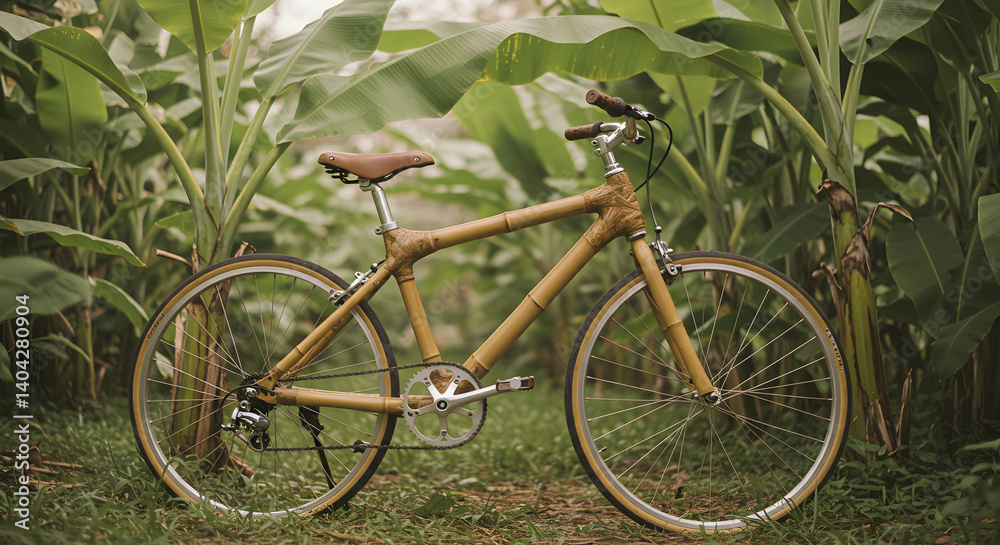 Fototapeta premium Bamboo Bicycle In Tropical Plantation