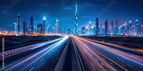 Dubai Skyline with Light Trails