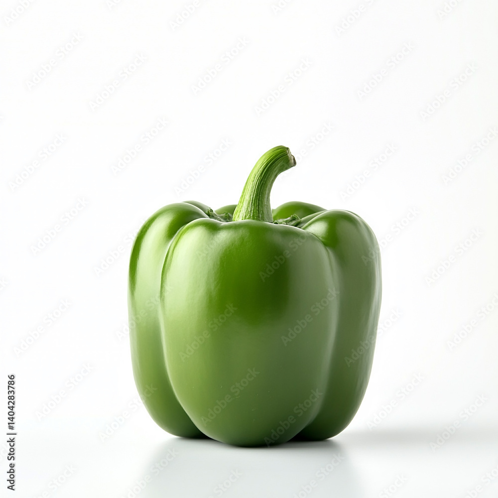 Single fresh green bell pepper vegetable isolated food diet farm white crisp Single fresh green bell pepper vegetable isolated food diet farm white crisp