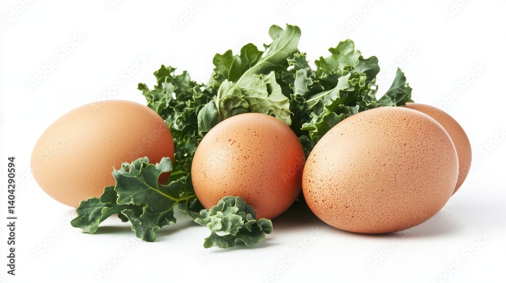 Boiled eggs with greens isolated with white background Boiled eggs with greens isolated with white background