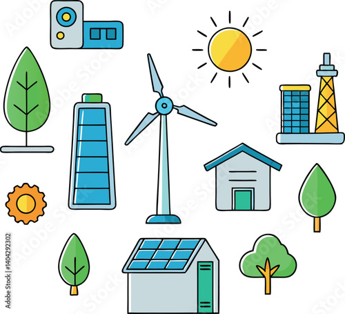 Eco-Friendly Icons: Illustrative icons that represent environment-friendly solutions for sustainability.