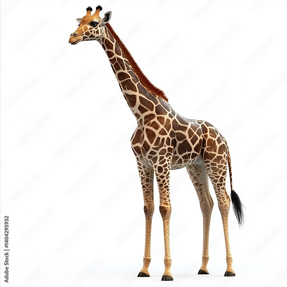 Majestic giraffe standing tall against white background 3d zoo art wild long neck Majestic giraffe standing tall against white background 3d zoo art wild long neck
