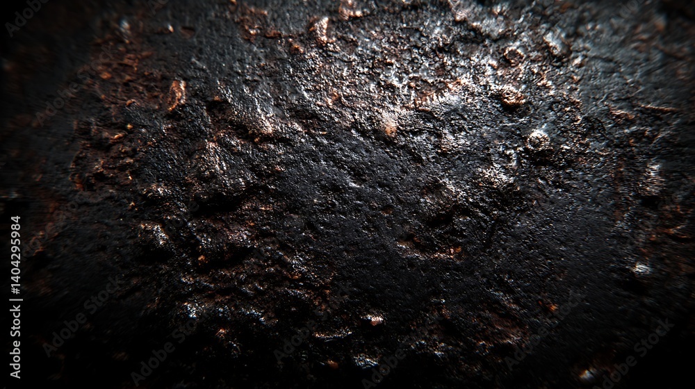 Mysterious blackened texture with rugged surface and subtle reflections Mysterious blackened texture with rugged surface and subtle reflections