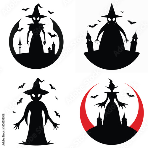 set of vector silhouettes of halloween icons