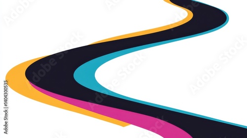 Curved Pathway with Vibrant Color Stripes in Abstract Design for Creative Backgrounds