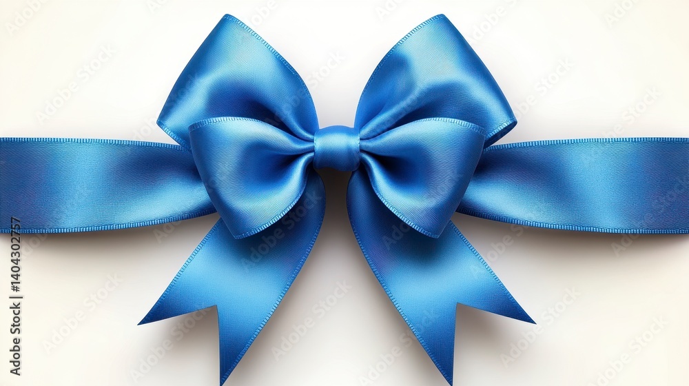 Blue ribbon tied in bow, centered against a white background Blue ribbon tied in bow, centered against a white background