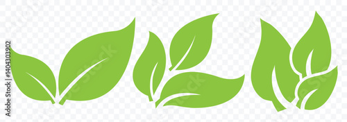 Set of green leaf icons. nature element, green leafs, environment and nature eco sign. Leaves of trees and plants. Environment and Nature Symbol. Elements for eco and bio logos. Vector illustration.